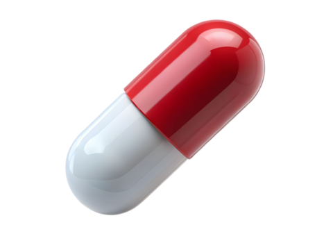 3d red pill isolated on white or transparent background