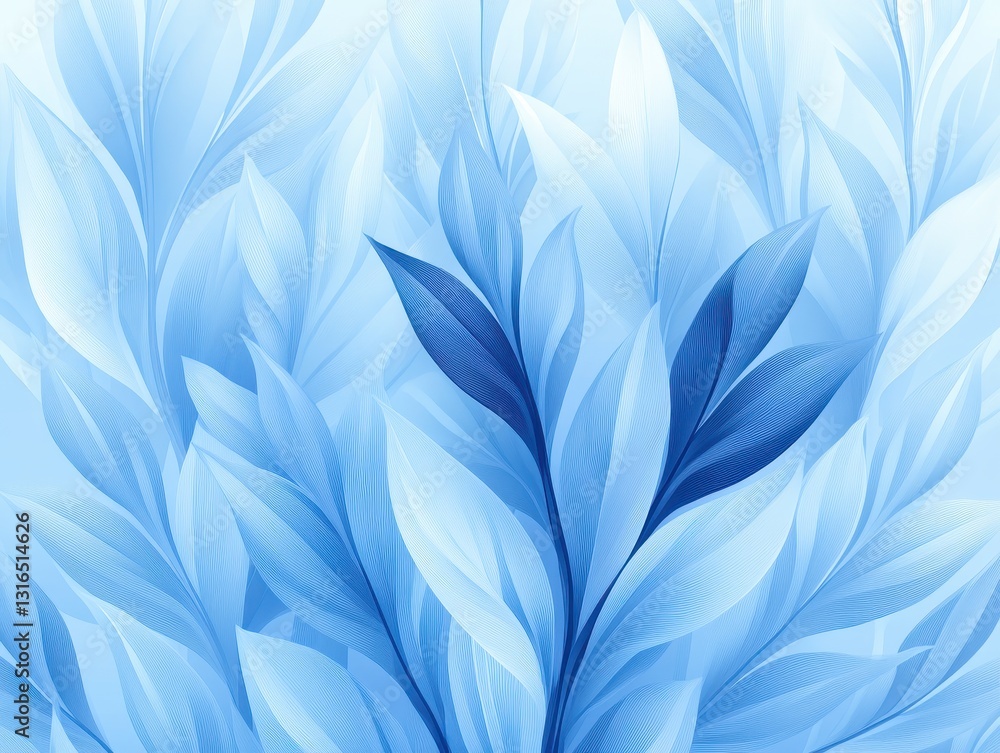 Poster abstract blue leaf pattern with varying shades creating a serene background
