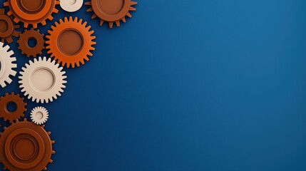 A collection of colorful gears arranged against a blue background, symbolizing mechanics and industry.