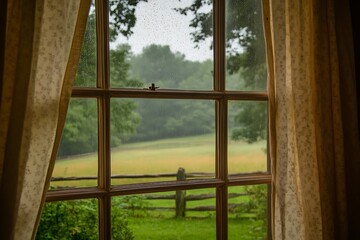 Naklejka premium Rainy day view through window.