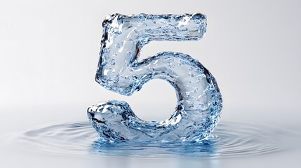 A number "5" formed from a shimmering water surface, with soft ripples creating a dynamic, fluid appearance. The water is reflection catches light, creating holographic effects that shift in color.
