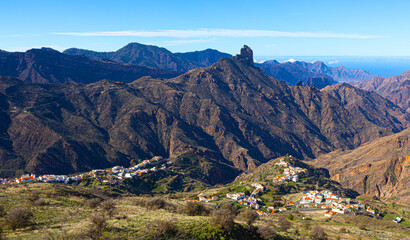 View of the mountain landscape, the rock of Roque Nublo