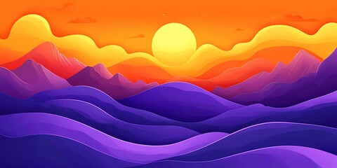 Sunset over purple, orange mountains