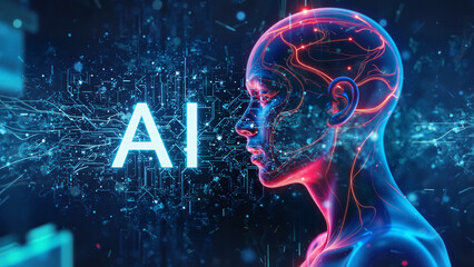 Digital Human with AI, a concept of technology's integration with humanity and a futuristic profile view.
