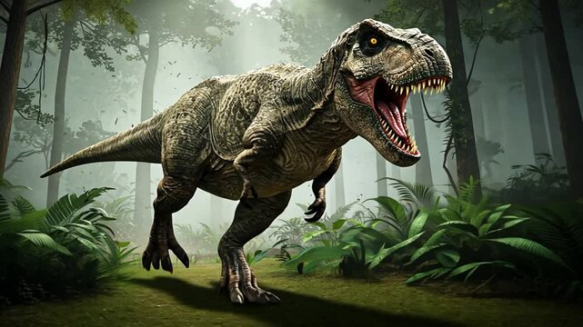 T-Rex Roaring in Jungle