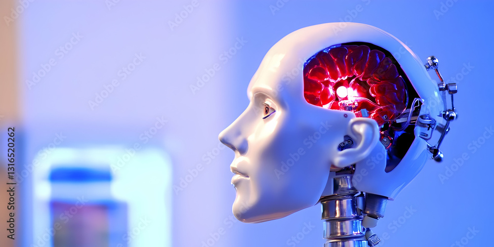 Aufkleber 3d render of a robotic head with illuminated brain, showcasing artificial intelligence and futuristi
