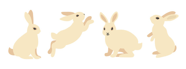 Easter bunny set featuring a rabbit in various poses: standing, sitting, and jumping. Perfect for festive decorations, greeting cards, packaging, and holiday designs.