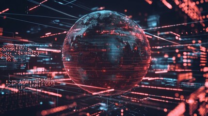 Global connectivity symbolized by digital grid-patterned earth representation