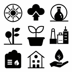 Ecology and Environment-related Silhouette icons set, Eco-friendly Vector art illustration
