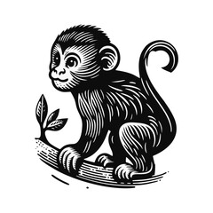 monkey engraved logo icon design illustration