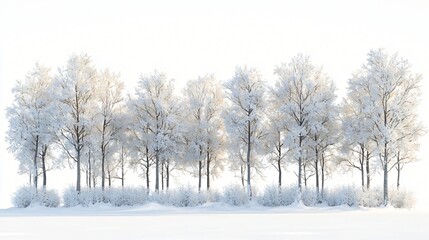 Snowy Forest Row, White Background