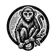 monkey engraved logo icon design illustration