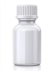 A clean, white plastic bottle with screw cap, ideal for packaging liquids or pharmaceuticals. smooth surface and simple design make it versatile for various uses