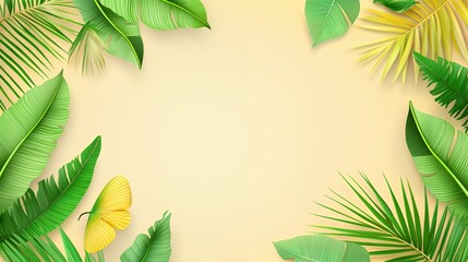 Naklejka premium Tropical Leaves Frame on Beige Background