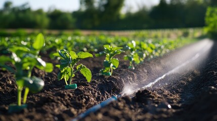 Precision Irrigation Nourishing a Young Crop Field in Rural Farmland