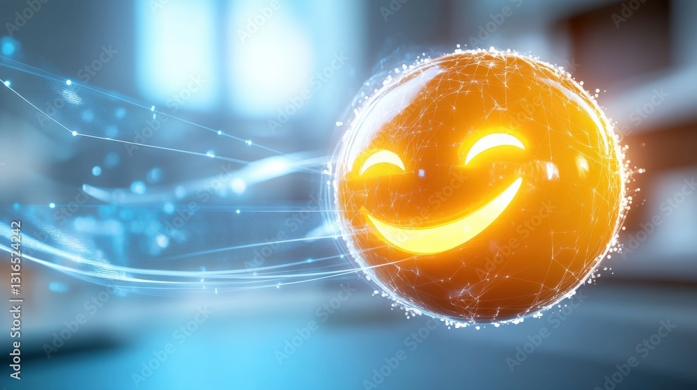 Poster joyful animation of a smiling emoji digital space 3d graphic bright environment close-up view positi