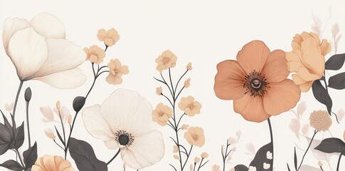 Naklejka premium Beautiful floral illustration featuring several different types of flowers and foliage