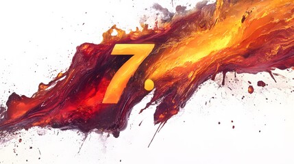 A fiery, molten lava number "7," with glowing orange, red, and yellow hues that seem to flow and ripple like liquid rock. The number gives off a warm, dynamic energy, with glowing cracks and textures