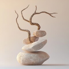 Balanced stones and branches