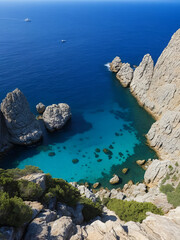 Tourism, travel, vacation on the rocky sea.