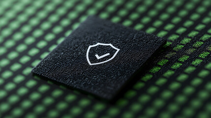 A black square with a shield and check mark symbol