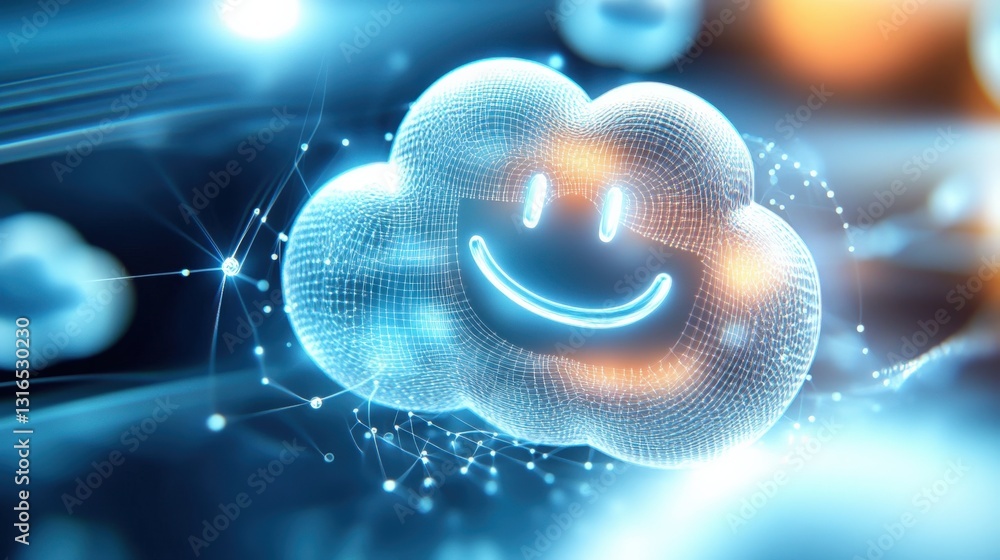 Poster cloud computing smiles a digital technology concept showcasing joyful emotions in a virtual environm