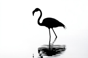 Obraz premium A minimalistic flamingo silhouette standing in water, isolated on white.