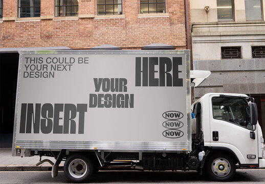 Delivery Truck Parked on a City Street in Sydney, Australia. PSD mockup template