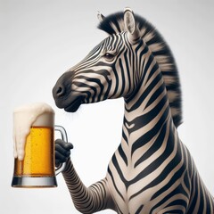 Whimsical zebra enjoying a beer: A comical wildlife photography concept