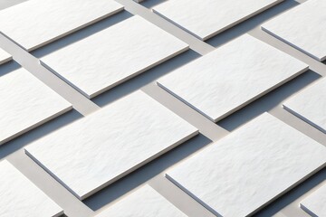 Fototapeta premium Minimalist business card mockup featuring multiple blank white cards arranged diagonally on a neutral gray background. Perfect for branding, identity design, and business presentation.