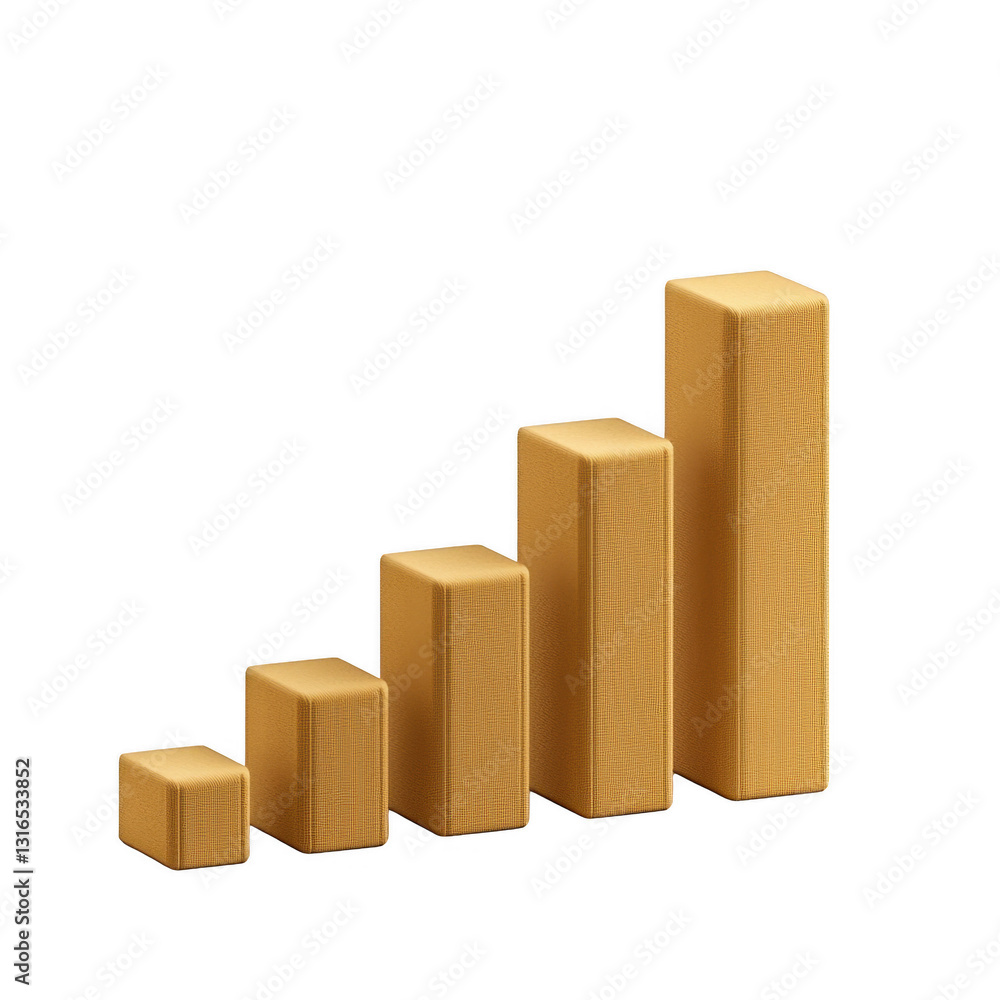 Poster 3d bar graph with five ascending orange bars representing data growth or progress. bars are arranged