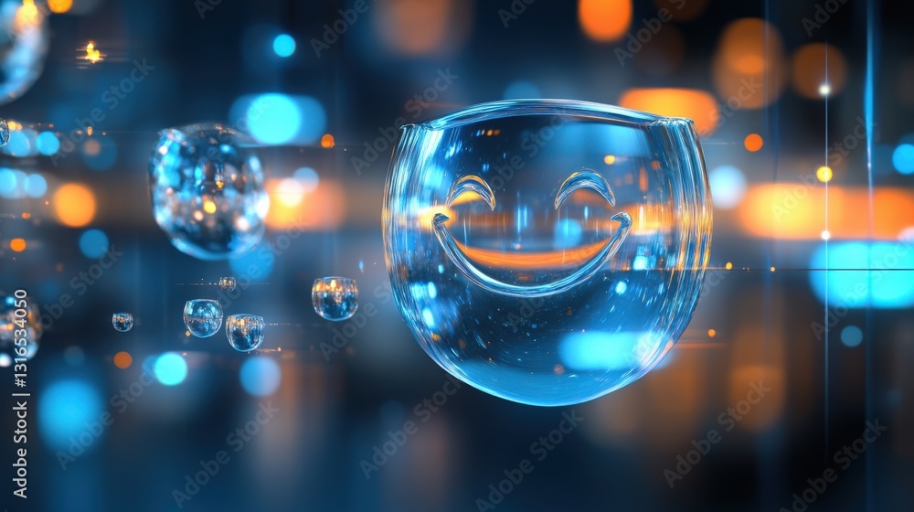 Aufkleber joyful bubbles floating in a futuristic environment digital art abstract ethereal viewpoint smile co