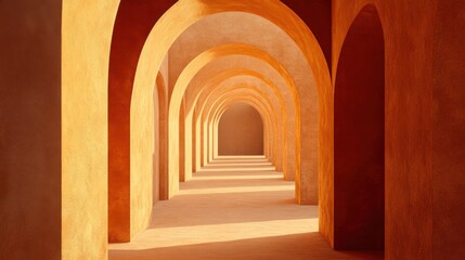 Serene Architectural Space with Arches and Warm Light Play