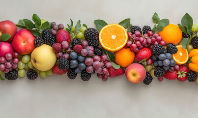 Vibrant Fruit Garland: A colorful assortment of fresh fruits arranged artfully, creating a visually appealing garland representing health and natural goodness
