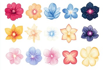 Artistic illustrations showing colorful painted flower arrangements on a white background
