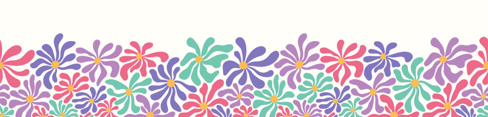 Groovy hand drawn floral seamless pattern, retro background, great for textiles, banners, wallpaper - vector