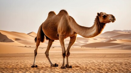 Desert Camel Silhouette in Golden Sand Dunes