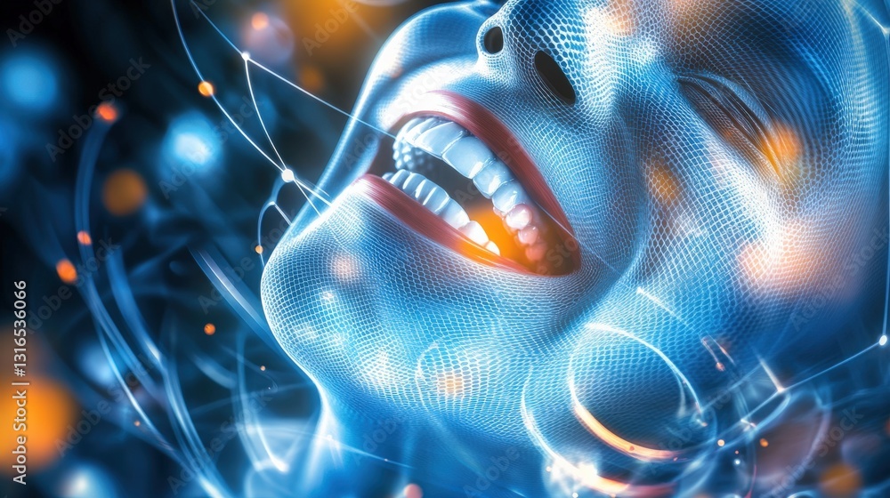 Poster euphoric digital portrait abstract art futuristic environment close-up view concept of joy and techn