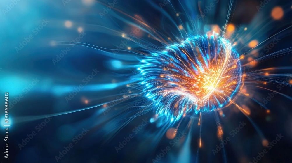 Poster dynamic light emission from a vibrant particle abstract space digital art energetic environment clos
