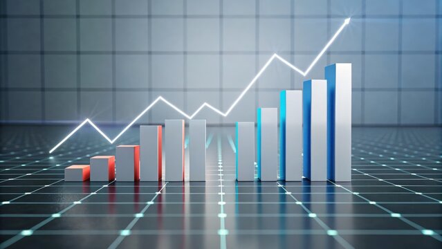 Abstract 3d bar chart with graph illustrating growth strategy and roi optimization for business performance analysis