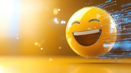 Dynamic smiley face expressing joy digital world graphic art bright environment close-up view emotions and technology fusion