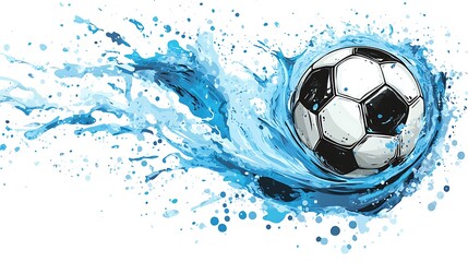 Fototapeta premium A dynamic and colorful splash representation of a soccer ball in motion, perfect for sports and athletic themes.