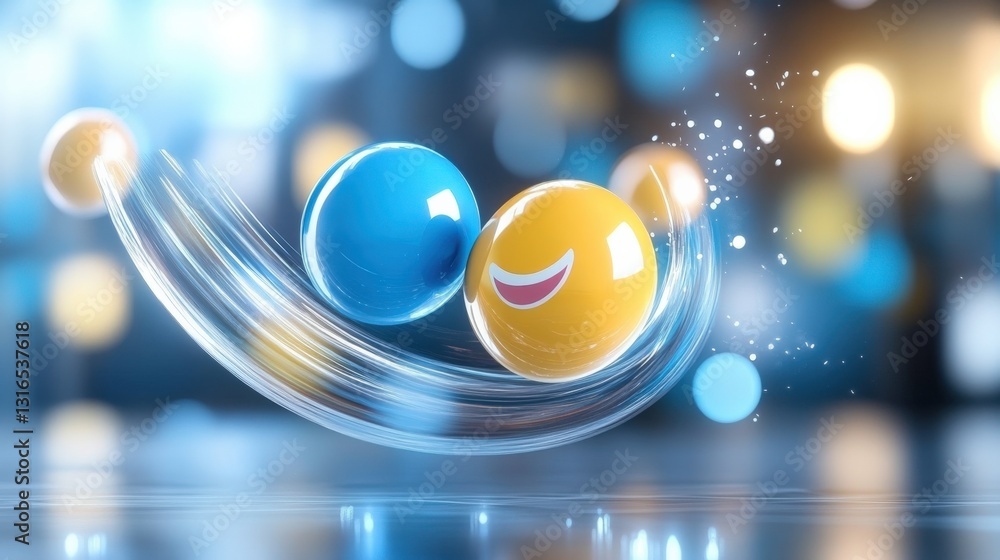 Poster dynamic motion of colorful spheres abstract digital art vibrant background high-tech environment clo