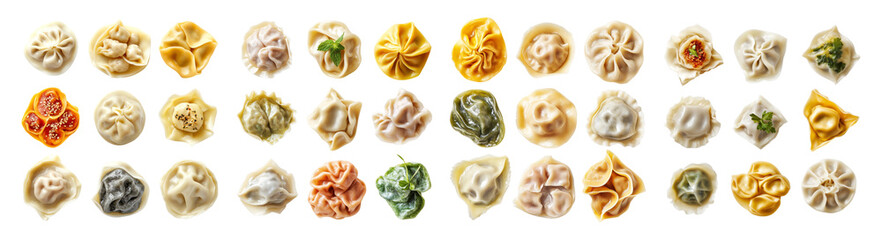 Colorful Assortment of Gourmet Ravioli on a White Background, PNG bundle collection, Isolated on Transparent Background