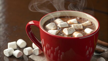 Cozy Red Mug with Hot Chocolate & Marshmallows Winter Comfort V1