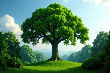 High-angle shot of a Yew tree towering above other trees, vertical, majestic