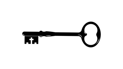 key with cross, black isolated silhouette