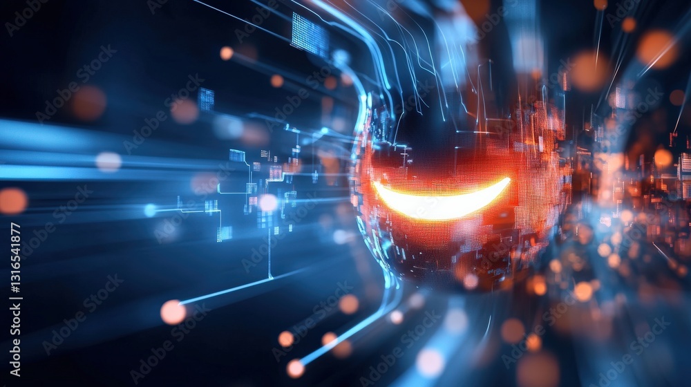 Fototapete Dynamic digital wave virtual space animation futuristic environment close-up view technology concept