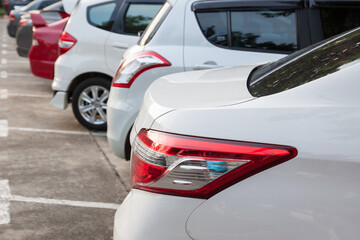 Row of cars on parking background.