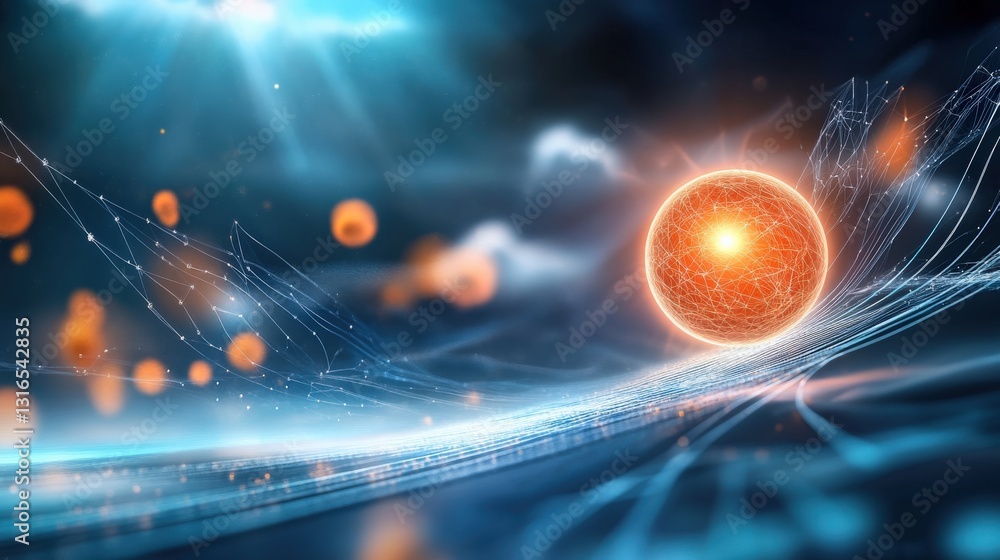 Aufkleber dynamic energy waves from a glowing particle digital universe abstract art sci-fi environment focuse